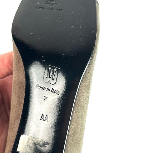 Bruno Magli Italy Suede Leather Taupe Shoes Pumps Heels Square Toe size US 7 - Picture 10 of 14